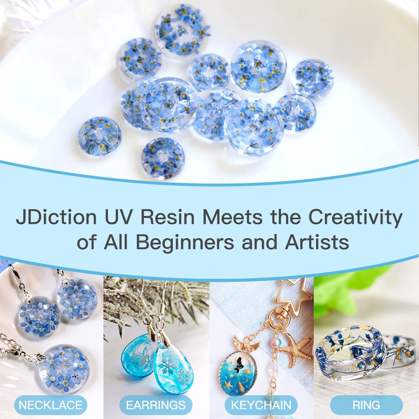 JDiction 200g UV Resin, New Formula Crystal Clear UV Resin Solar Cure Sunlight Activated Hard UV Resin Kit for Jewelry Making, Casting and Coating DIY Crafts