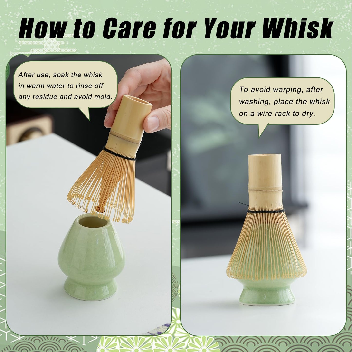 Matcha Whisk Set, Ceramic Matcha Set, Matcha Bowl with Spout and Whisk, 9 pcs Matcha Tea Kit for Matcha Lovers, Ideal Gift Christmas, Birthday (Green)