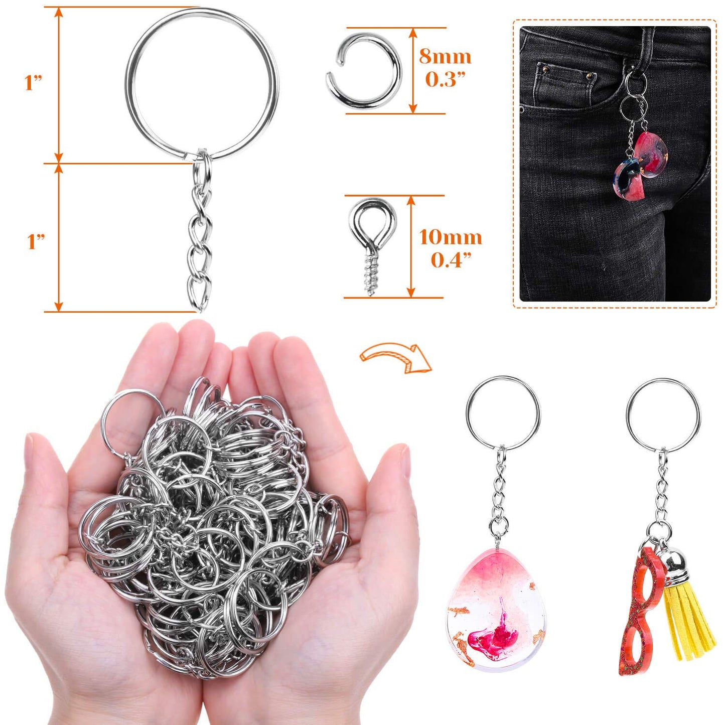 Audab 360Pcs Keychain Bulk, 120Pcs Keychain Rings with Chain and Open Jump Ring with Screw Eye Pins for Crafts and Jewelry Making