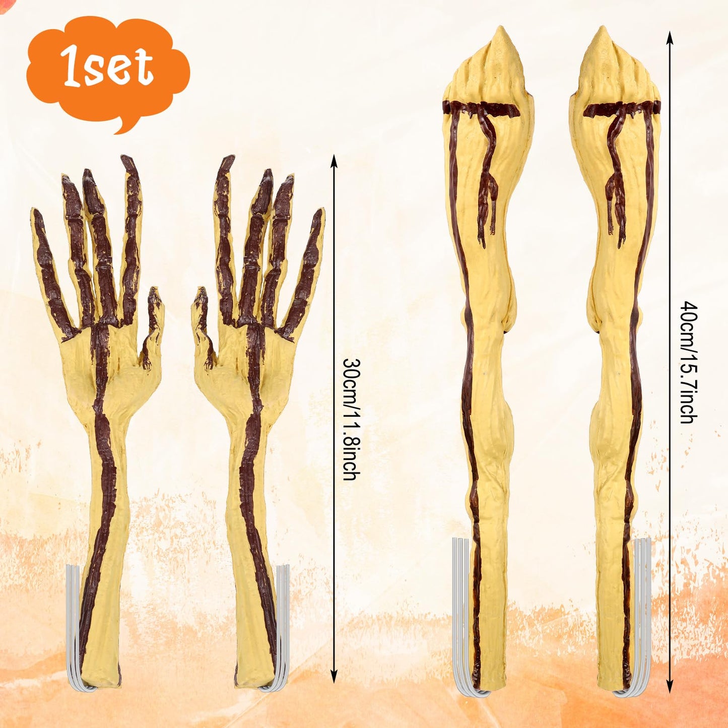 Arrowbash Set of 4 Bendable Pumpkin Arms and Legs Scary Outdoor Halloween Pumpkin Decor Spooky Vine Design Halloween Outdoor Decorations for Outside Porch Yard