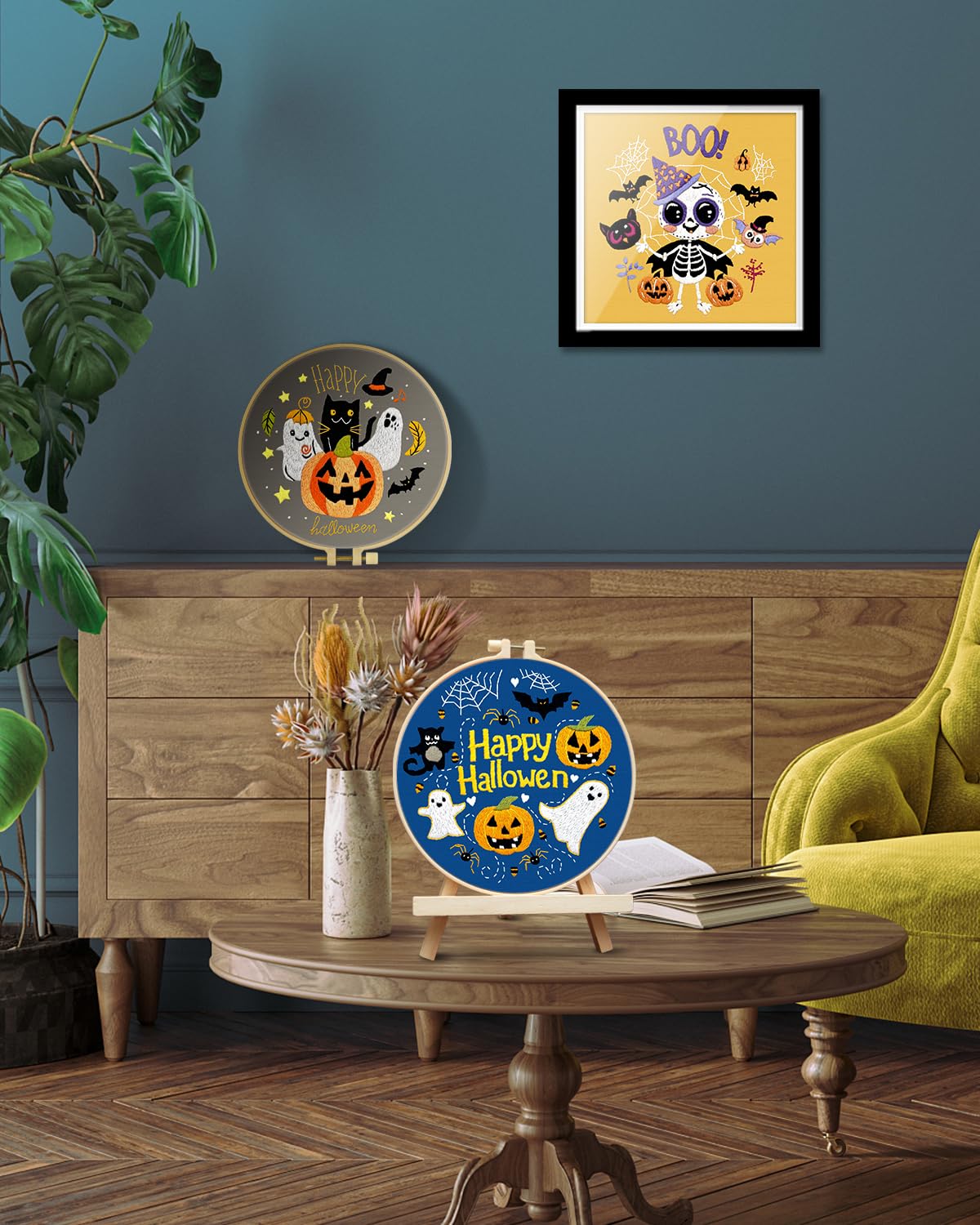 TINDTOP Halloween Embroidery Kit for Adult, 3 Pack Embroidery DIY Starter Kit, with Stamped Patterns, Hoop, Tools, Colorful Threads with Needles, Instructions