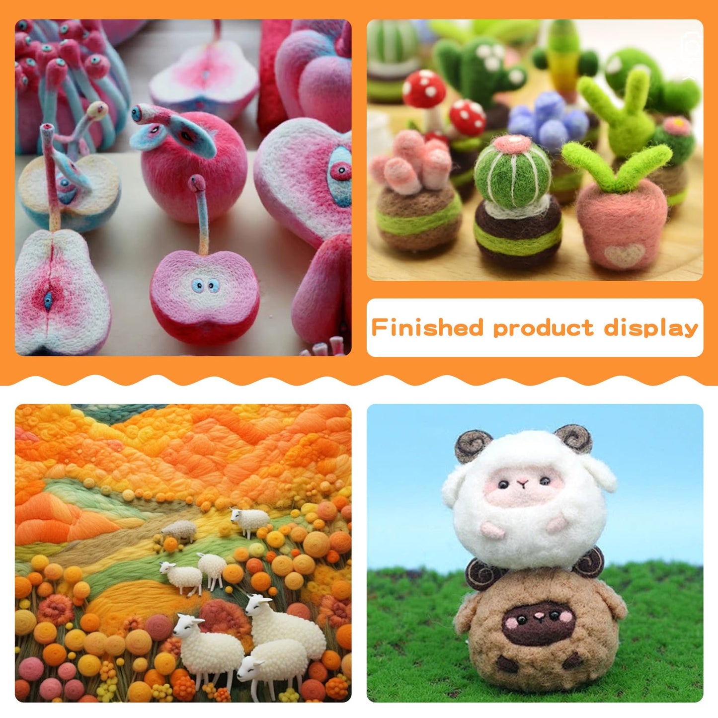 Mayboos Felting Needle with Eight Needles Tool,Craft Wool Felt Stitch Punch Tool with Solid Wood Handle Felting Eight Needles Tool with Finger Cots