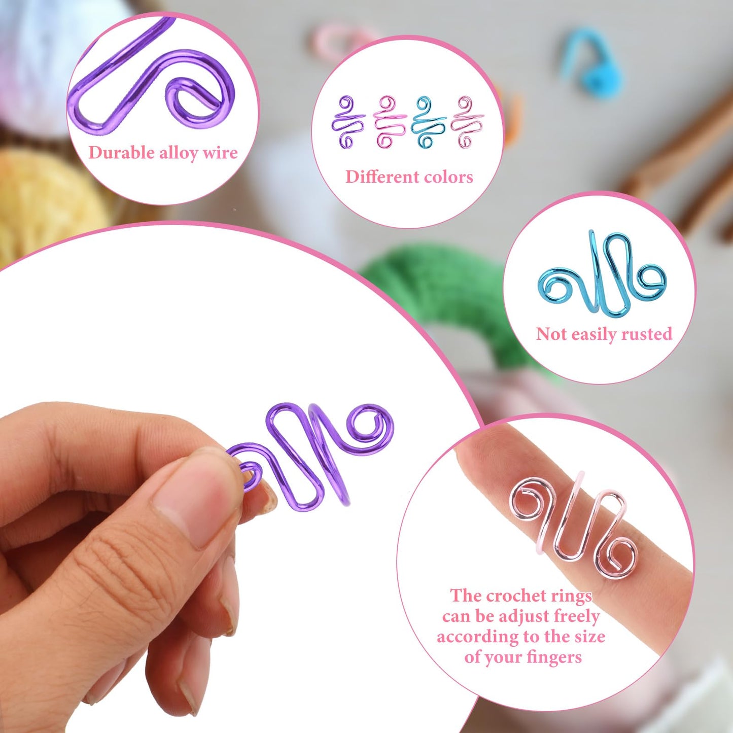4Pcs Crochet Ring + 120Pcs Stitch Markers Adjustable Crochet Tension Rings for Finger Handmade Open Yarn Guide Crocheting Rings Knitting Accessories with Box,The Ideal Aid to Crochet Supplies