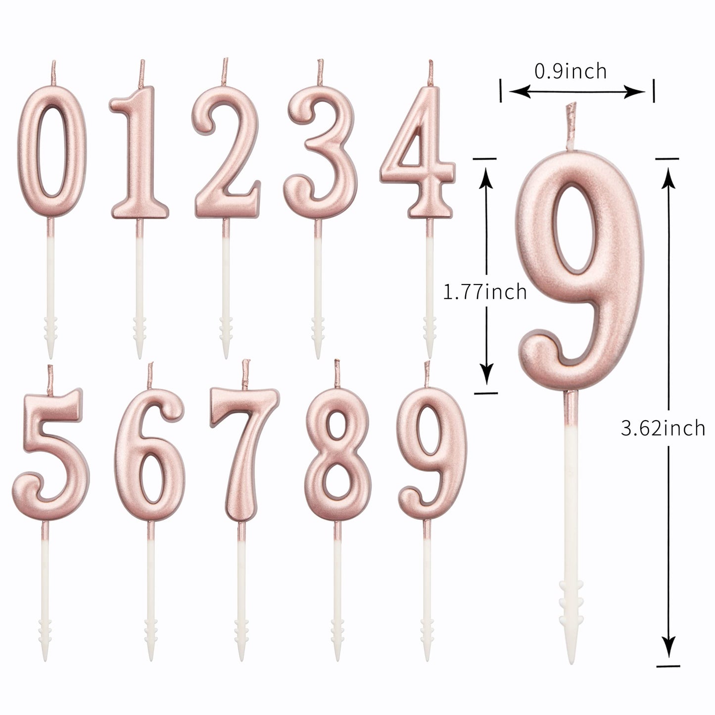 PHD CAKE 10-Pieces Rose Gold Numeral Birthday Candles, Cake Numeral Candles Number 0-9 Glitter Cake Topper Decoration for Birthday,Wedding Anniversary,Party Celebration
