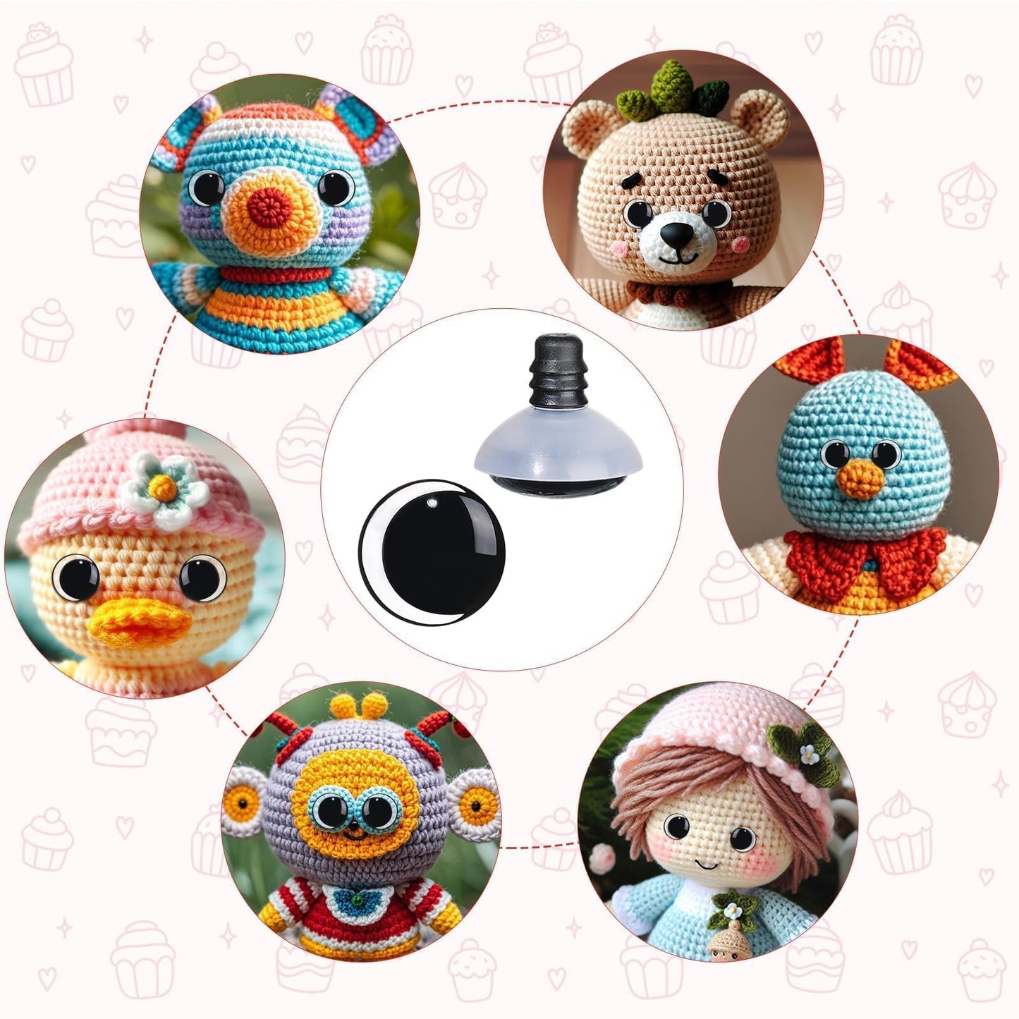 MUCUNNIA 100PCS 18mm Moon Safety Eyes for Crocheting with Washers Clear Safety Eyes for Amigurumi 3D Moon Crochet Eyes Doll Eyes for Animals Teddy Bear Crochet Toy Christmas Decorations