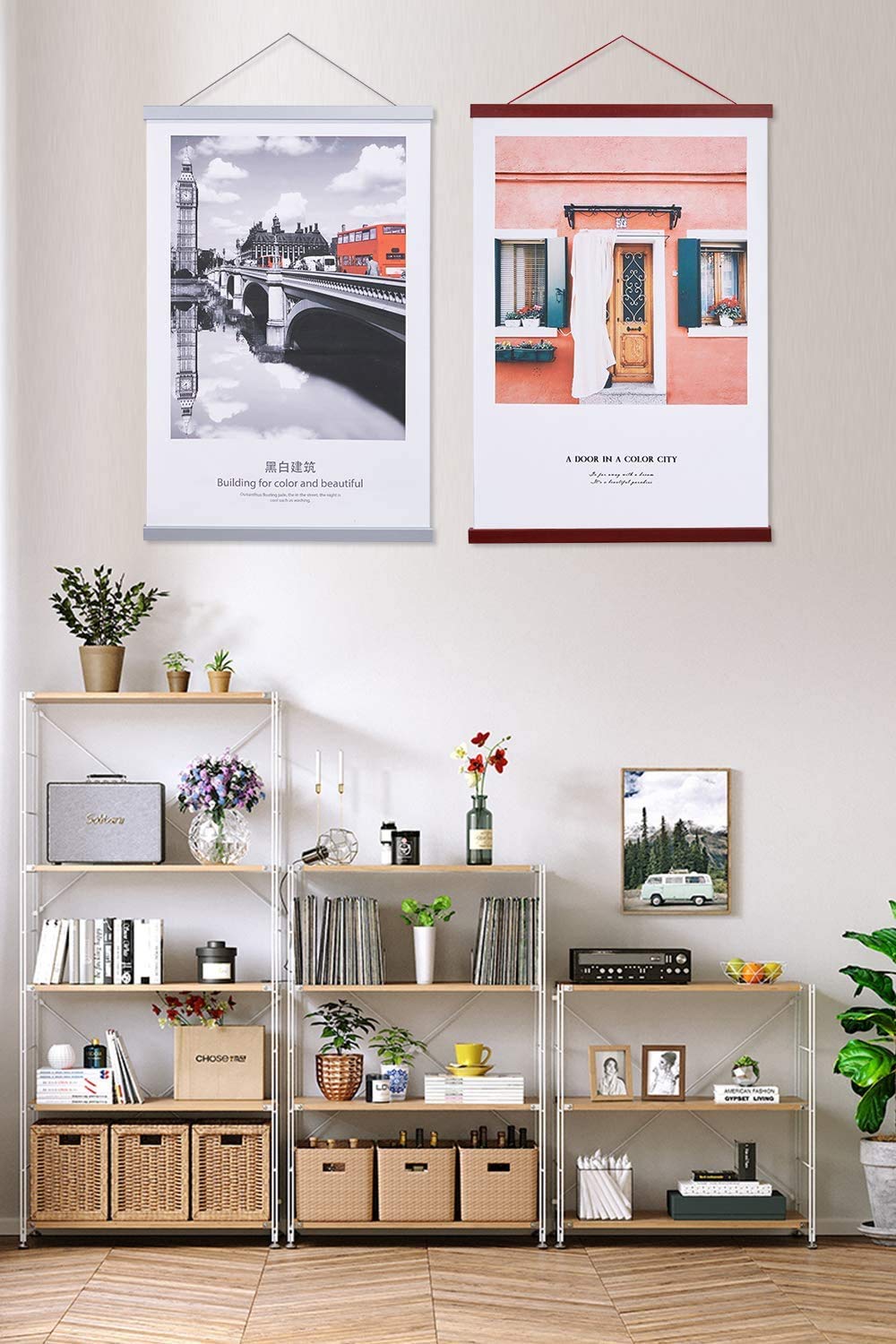 Benjia Magnetic Poster Hanger, 8x10 8x20 8x11 Poster Frame Wood Wooden Magnet Print Posters Dowel Scroll Hanger Hangers Hanging Kit for Walls Map Canvas Artwork (Mahogany, 8")