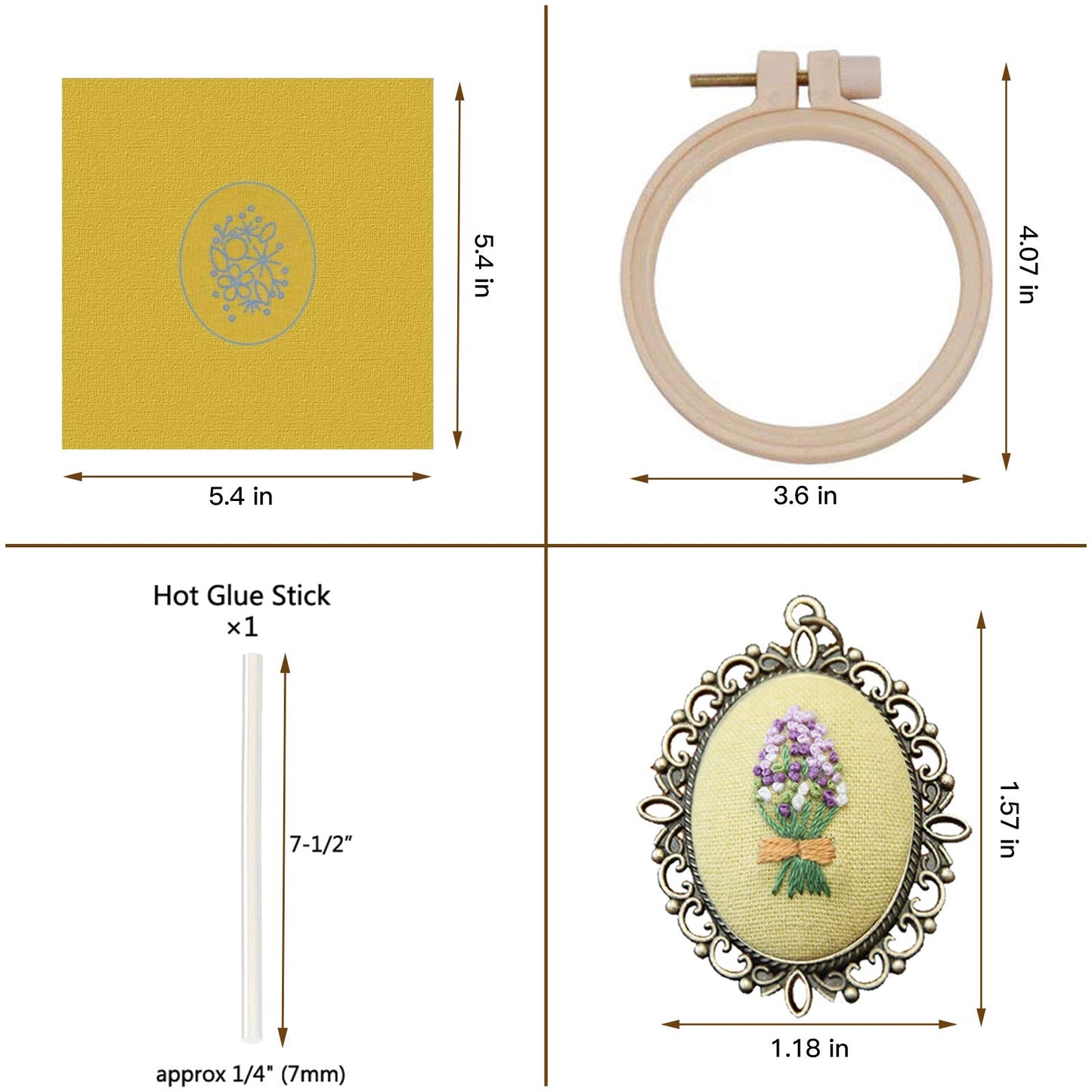 ZOCONE 4 Packs Embroidery Necklace Kit, Embroidery Pendant Kit Mini Cross Stitch Kit with Hoop, Necklace, Pendant, Stamped Pattern Cloth, Instructions, etc., Embroidery Kit for Adults