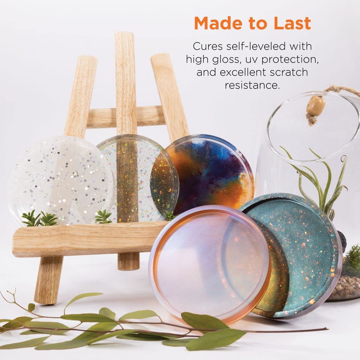 Epoxy Resin and Hardener 16 oz Kit, Crystal Clear, Glossy, UV Resistant, for DIY Art Crafts, Cast Coating Wood, Easy Cast Resin, Molds with 4pcs Sticks, 2pcs Graduated Cups, 4 Pairs Gloves