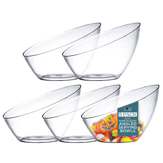 Posh Setting - Clear Plastic Serving Bowls for Party Angled Bowls Disposable Chip Bowls Candy Bowls for Party Table Salad and Fruit Bowls for Party Wedding Serving Bowls-Clear, 8 OZ, 5 Pack