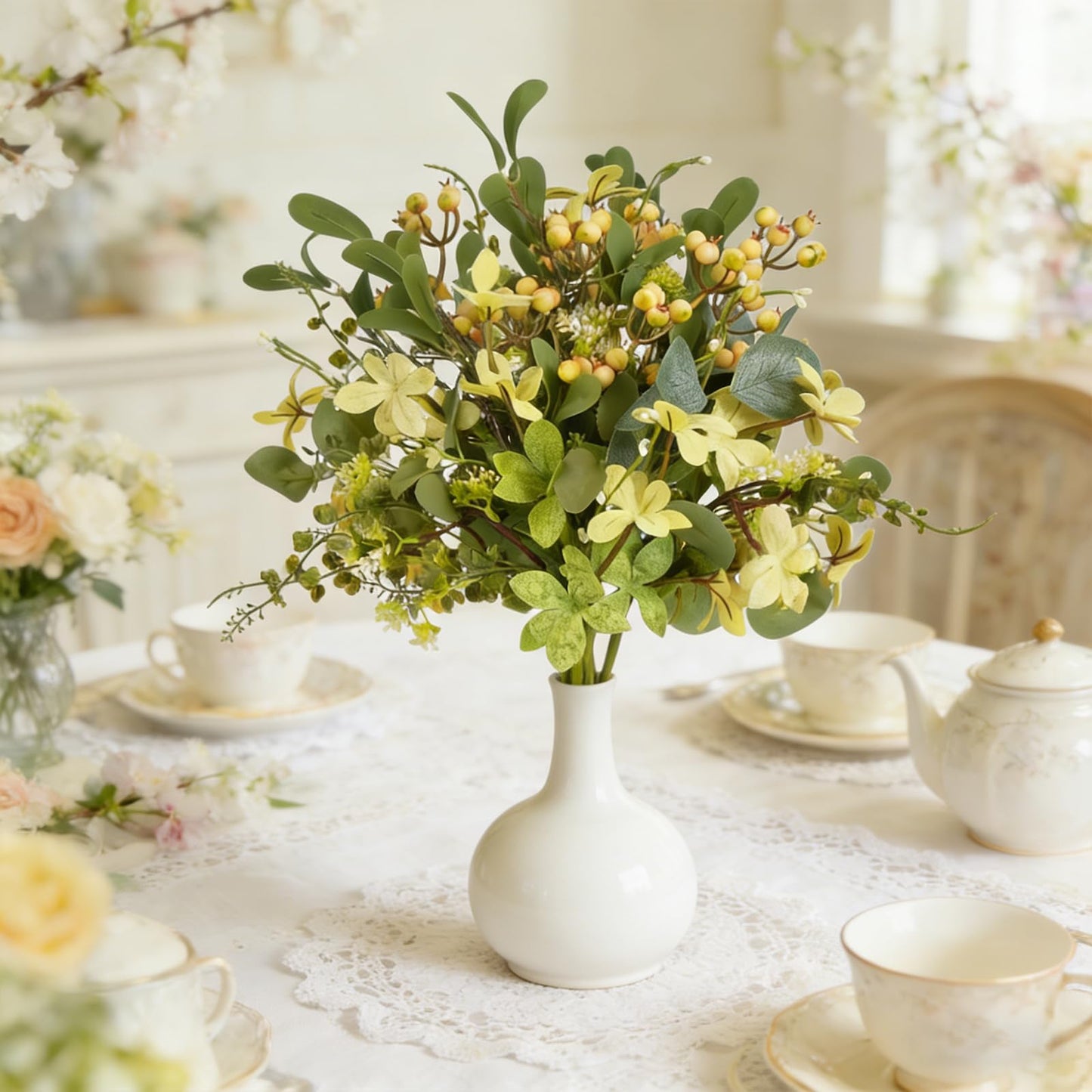 Bibelot 18 Inch Artificial Eucalyptus Stems with Berries, 6 Pcs Realistic Greenery Floral Picks, Spring Summer Stems for Wedding Centerpieces, Table and Home Decor