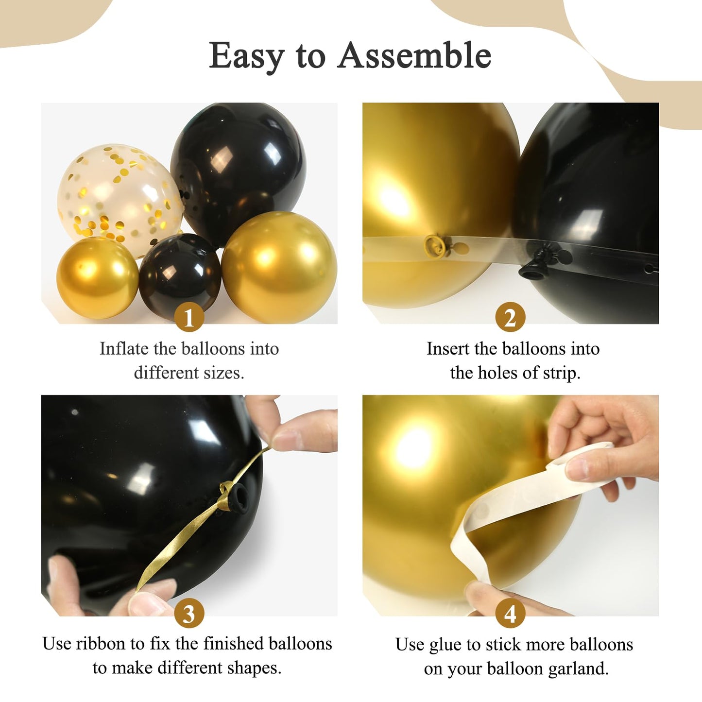 182pcs Black and Gold Balloons Garland Arch Kit, 5 10 12 18 inch Black White Metallic Gold Confetti Latex Balloons for 2024 Graduation Decorations New Year Birthday Party Decorations