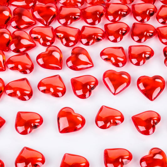 215pcs Red Heart Acrylic, 1Inch Crystal Rhinestones, Diamond Fake Gems Vase Filler for Table Scatters Wedding Party Event Valentine's Day Decoration Favor