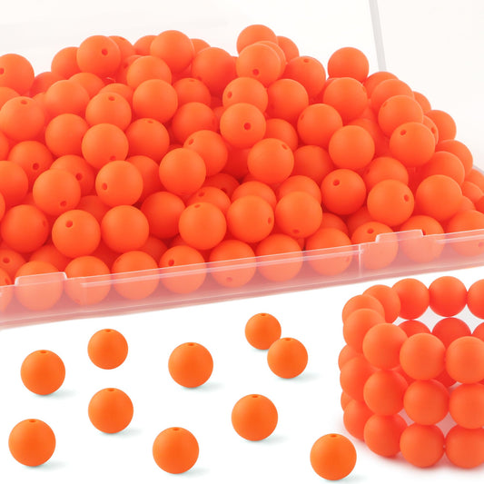HHCFAST 150Pcs 15mm Silicone Beads, Silicone Beads for Keychain Making Bulk Silicone Beads for Bracelet Making Necklace Making and Round Silicone Beads for Pens(Orange)
