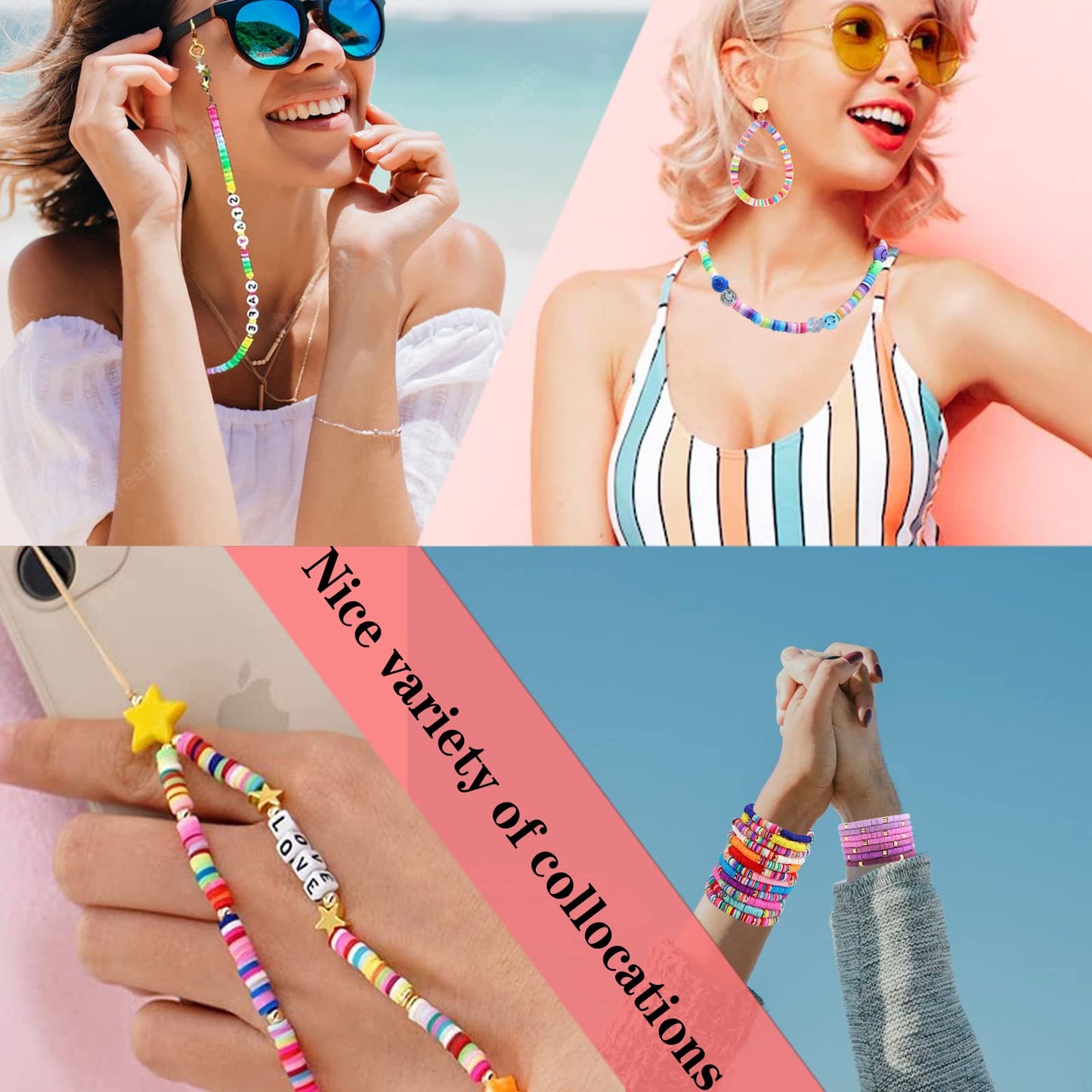 18500 Pcs 48 Strands Clay Beads Polymer Heishi Flat Round Disc and Alphabet Letter Beads for Bracelet Jewelry Making DIY Necklace Earrings, 48 Colors 6mm