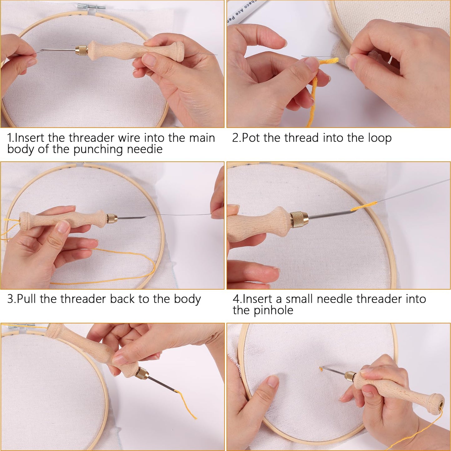 Punch Needle, Wooden Punch Needle Tool, Adjustable Embroidery Punch Needle Tool for Punch Needle, DIY Craft Stitching