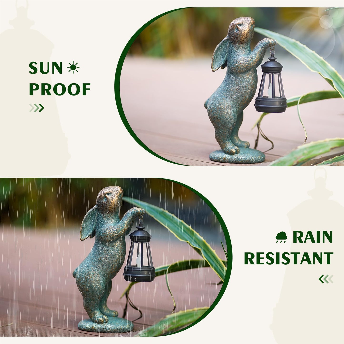 Garden Statues Rabbit with Solar Lantern Outdoor Bunny Figurines Decorations for Patio Yard Lawn Ornaments Gifts for Birthday Easter Housewarming