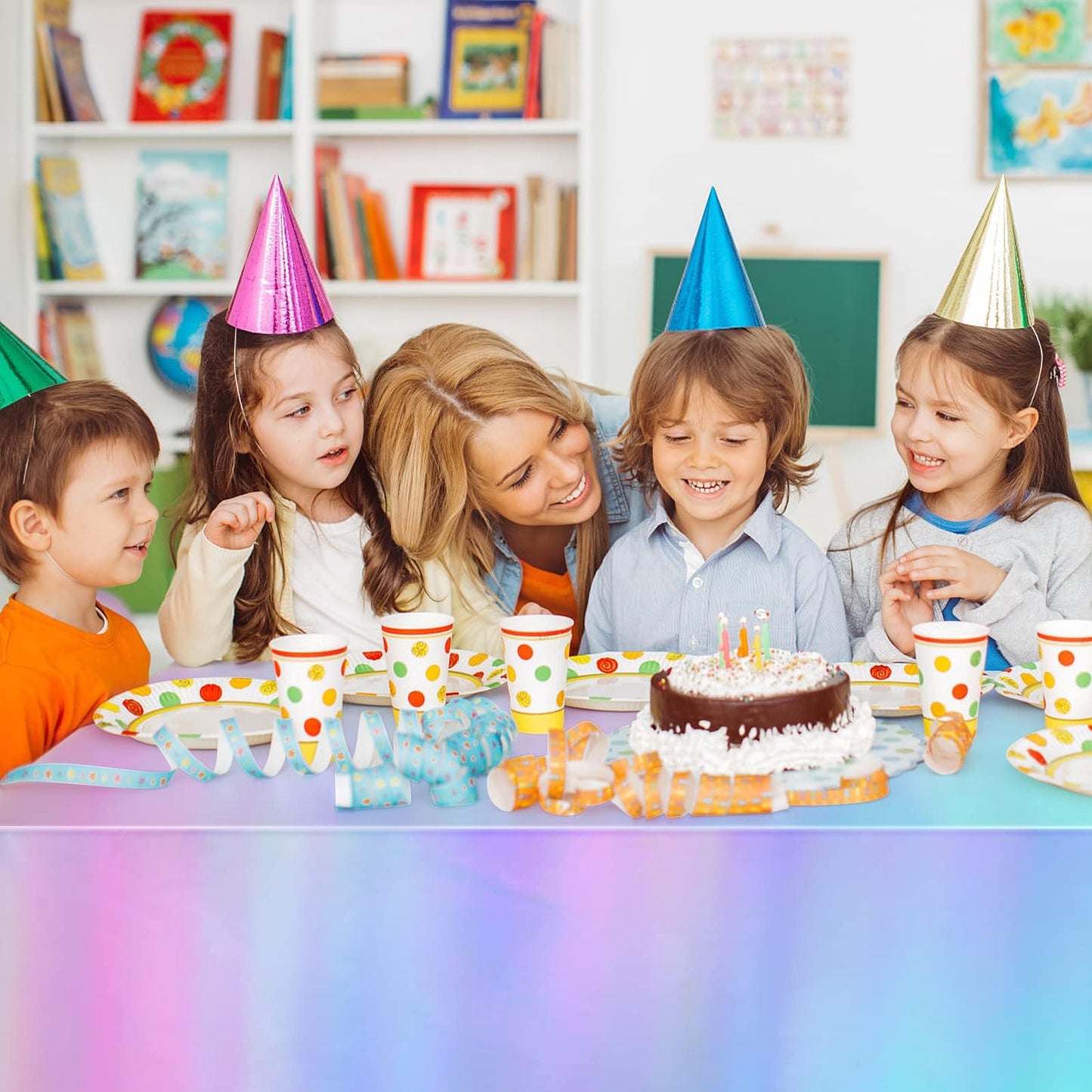 3 Pack Iridescent Tablecloth, 54" x 108" Birthday Party Table Cloths Iridescence Plastic Disposable Table Covers Iridescent Party Decorations, Birthday Decor Tablecloth for Buffet Table