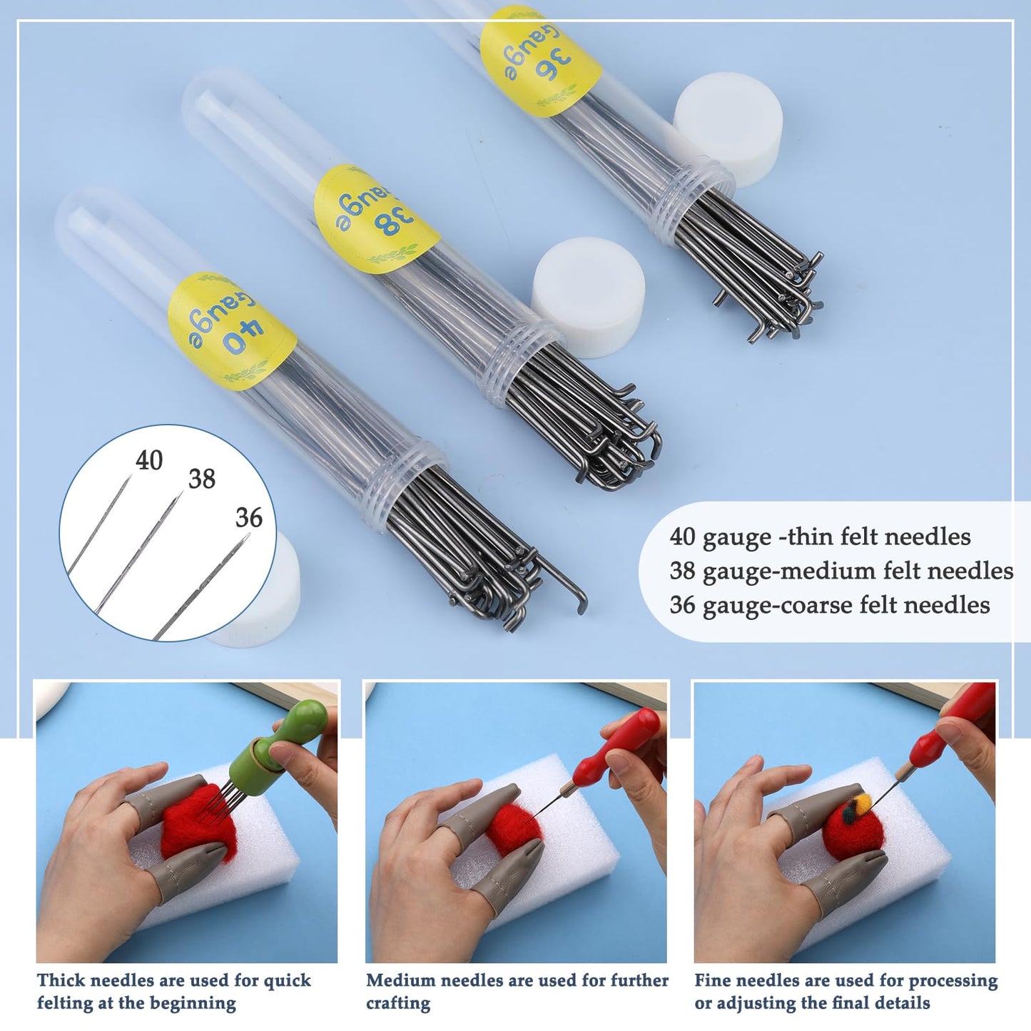 128 Pcs Needle Felting Needles Needle Felting Tool 3 Size Felting Kit Needles with Wooden Handle Holder Finger Cot for DIY Wool Feltings Projects