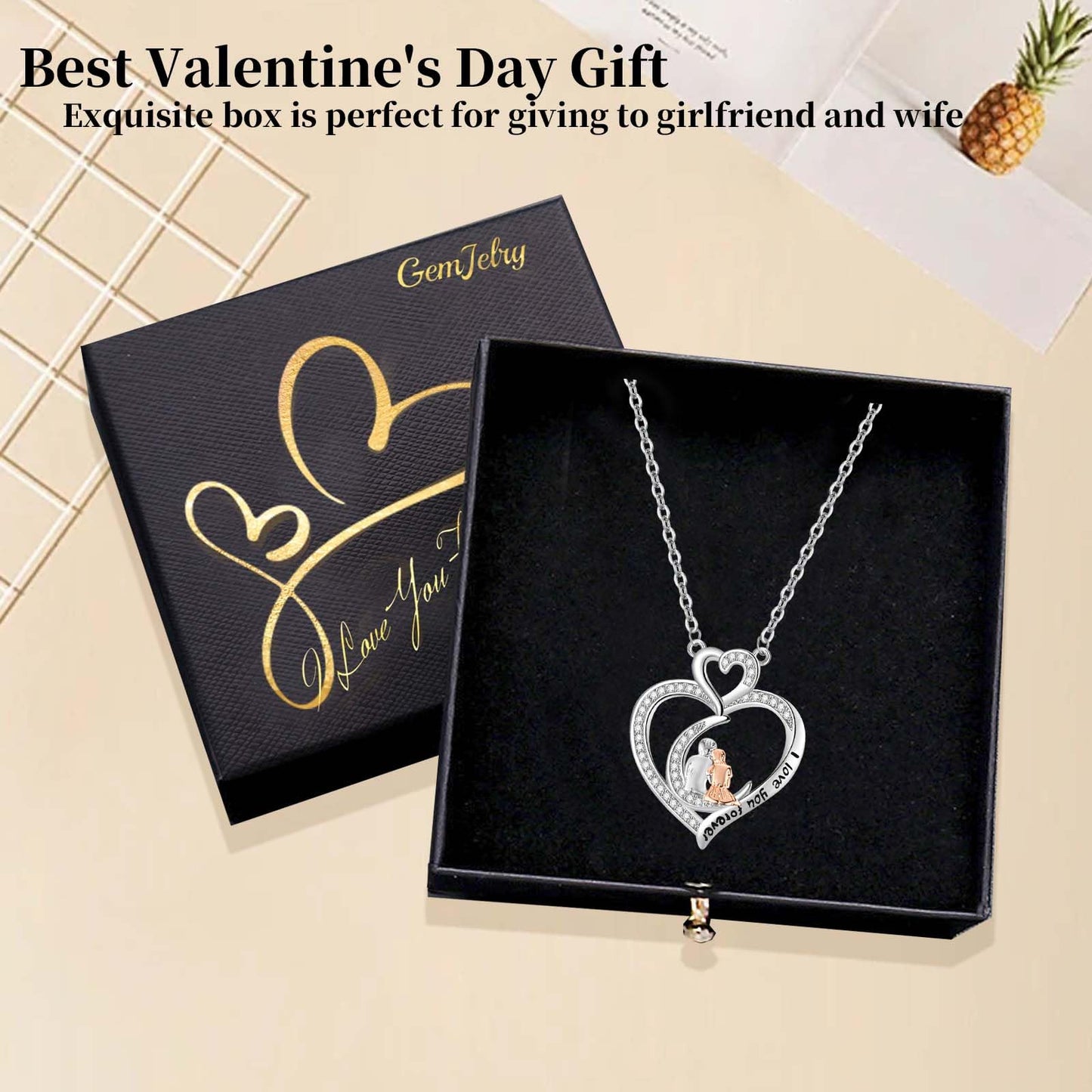GemJelry Mothers Necklace Gifts for Mom from Daughter Son, I Love You Mom Necklace Heart Pendant Rhinestone Jewelry with Box Birthday Mothers Day Gifts for Women