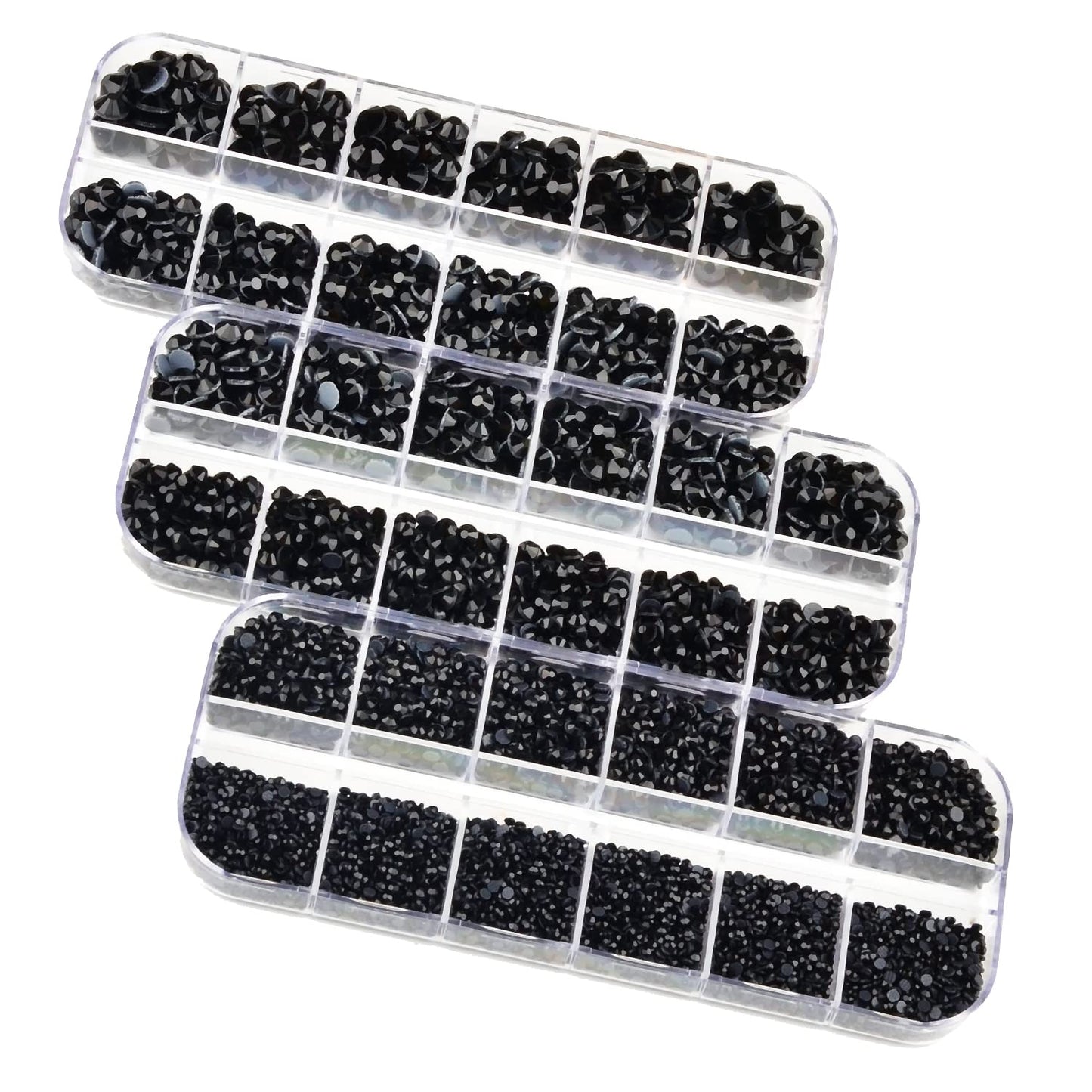 7000pcs+ Flatback Glass Hotfix Iron On Rhinestones Crystal for DIY Making with 1 Tweezer & 1 Picking Pen for Shoes, Clothes, Face Art, Bags, Manicure (Jet Black, 5-Sizes)
