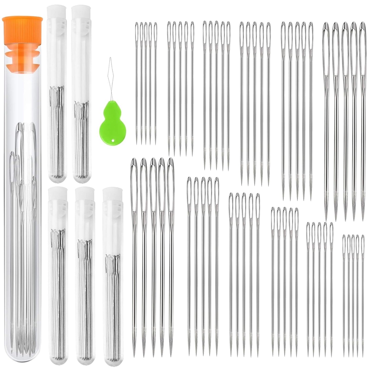 LET’S Beading Large Eye Sewing Needles 6 Sizes Leather Needles Embroidery Thread Needle Sharp Needles Yarn Embroidery Needle with Threader and Needle Bottle for Hand Embroidery DIY Crafting (60Pcs)