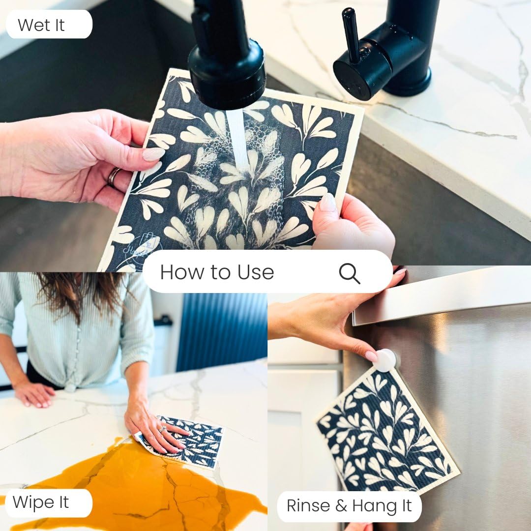 Swedish Dishcloths for Kitchen Dishcloths - 6 Pack, Reusable Paper Towels with Clips, Super Absorbent Washable Non-Scratch Swedish Dish Towels, No Odor, Biodegradable