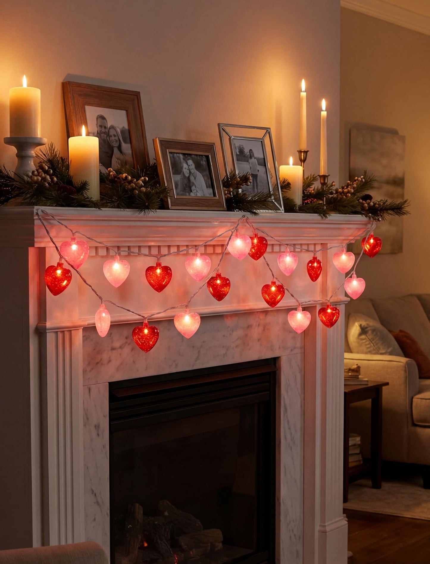 8.5 Ft Heart String Lights, Valentines Day Decorations Lights with 10 LED Glitter Red Pink Heart Lights, Plug in Fairy String Lights for Wedding Anniversary Party Valentine's Day