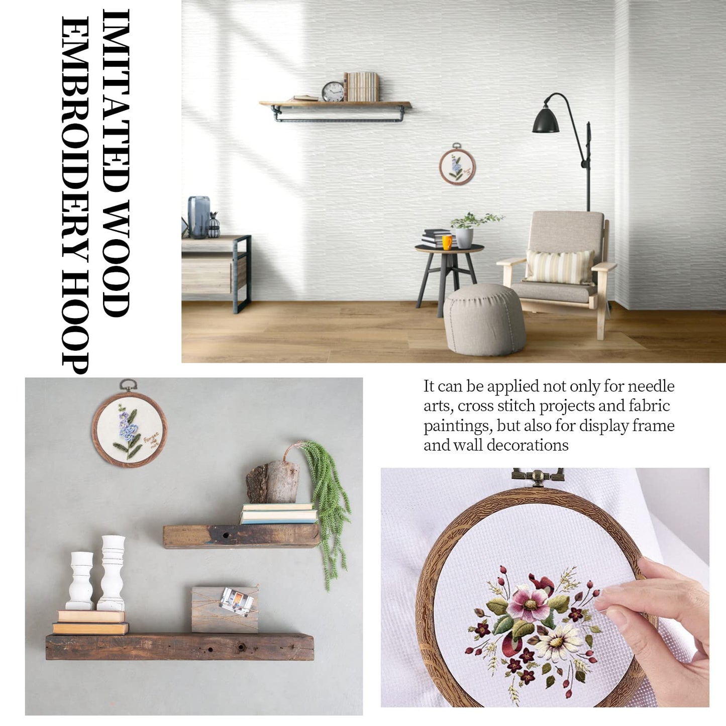 3 Pieces 4 Inch Embroidery Hoop Set Imitated Wood Display Frame Embroidery Hoops Circle Cross Stitch Hoop Ring for Art Craft Sewing and Hanging Ornaments Decor