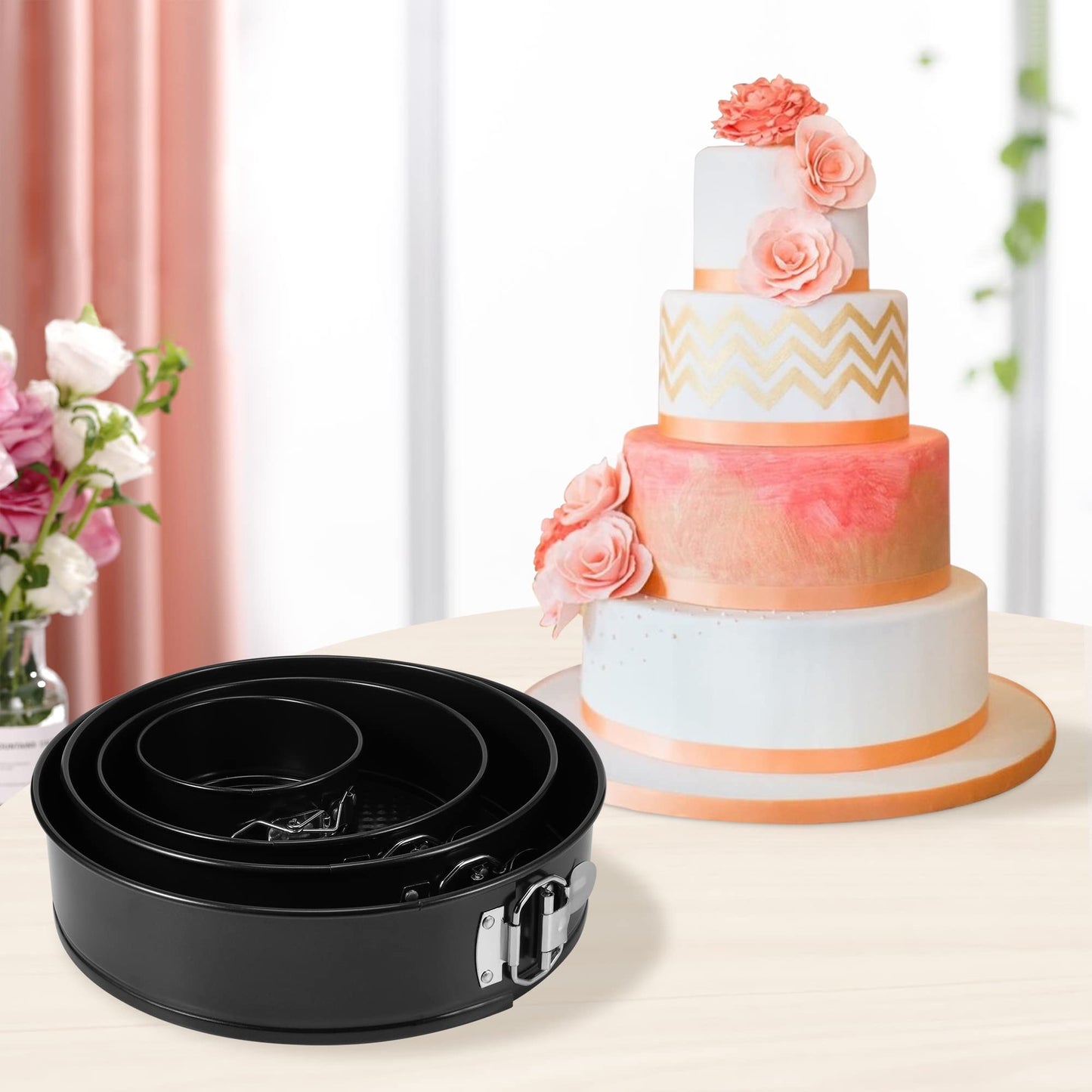 isheTao Springform Pan Set of 4, 4/7/9/10inch Cake Pan, Non-Stick Leak-Proof with Removable Bottom, Cheesecake Pan for Baking, Black