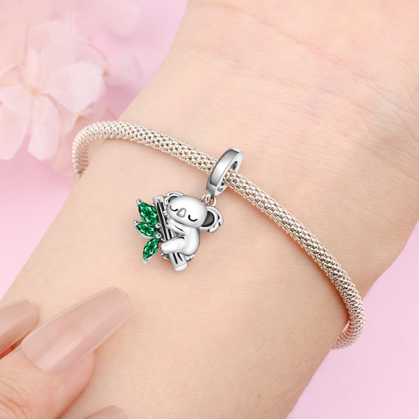 NUJIFFY 925 Sterling Silver Charms Beads for Bracelets Necklaces, Airplane Passport Sister Heart Coffee Music Book Travel Pendant, Pink Color Cute Animal Jewelry Graduation Birth Gifts for Women Men (Koala Charms)