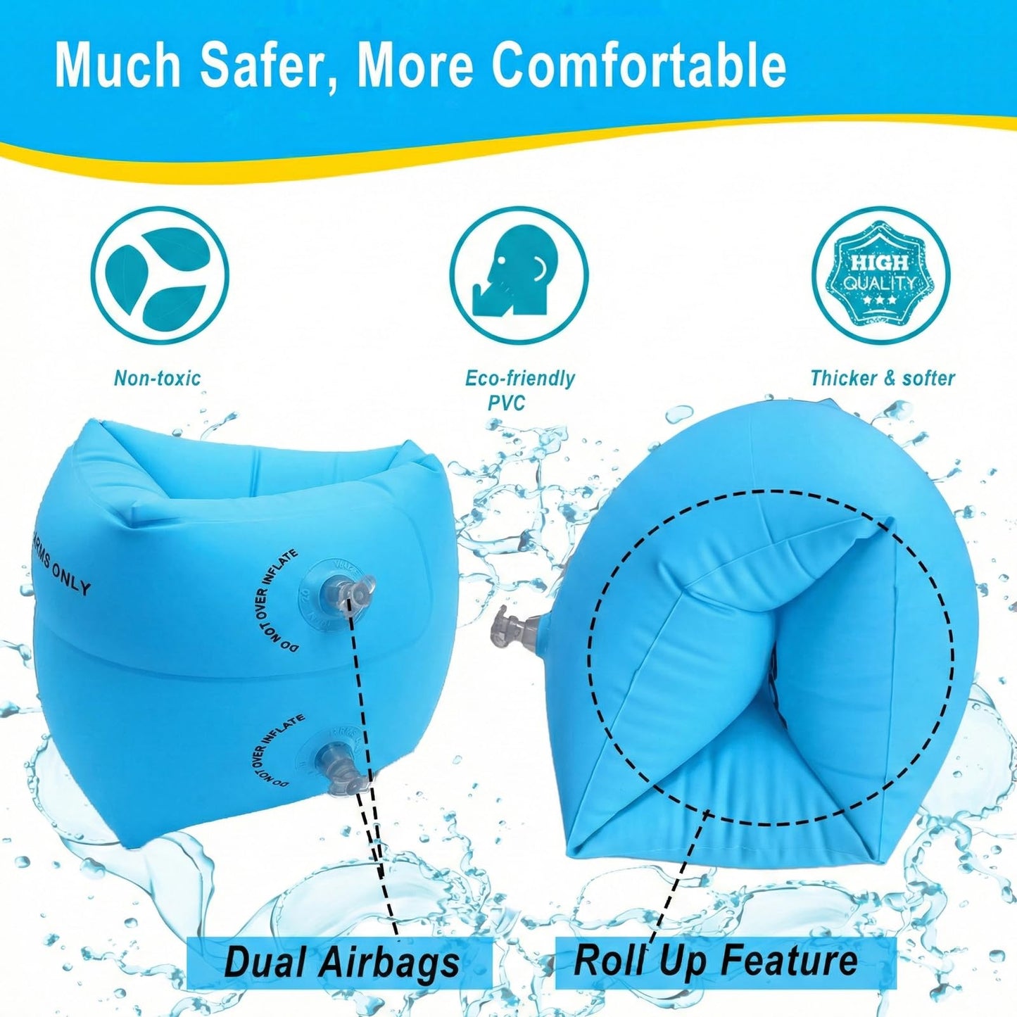 2 Pack Arm Floaties for Kids and Adults- Inflatable Floaties for Kids 6-12yrs, Blow up Water Wings for Toddlers, Swimming Arm Pool Floats for Children and Adults 30-150LBS(Blue and Pink)