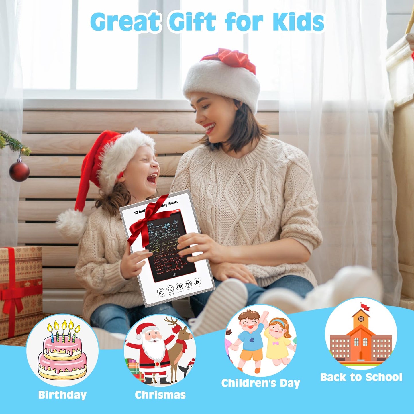 Toddler Kids Toys Gifts - 12 Inch LCD Writing Tablet Doodle Board Pad, Colorful Drawing Tablets Educational Toys, Christmas Birthday Gifts for 3 4 5 6 7 8 Years Old Girls Boys (Blue)