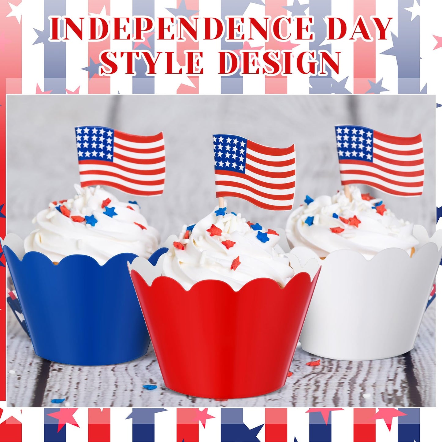 Domensi 100 Pcs Patriotic Cupcake Liners 4th of July Cupcake Wrappers Red White Blue Baking Cups 250th Anniversary Muffin Baking Liners for USA Veteran Memorial Labor Day Birthday Party Decor