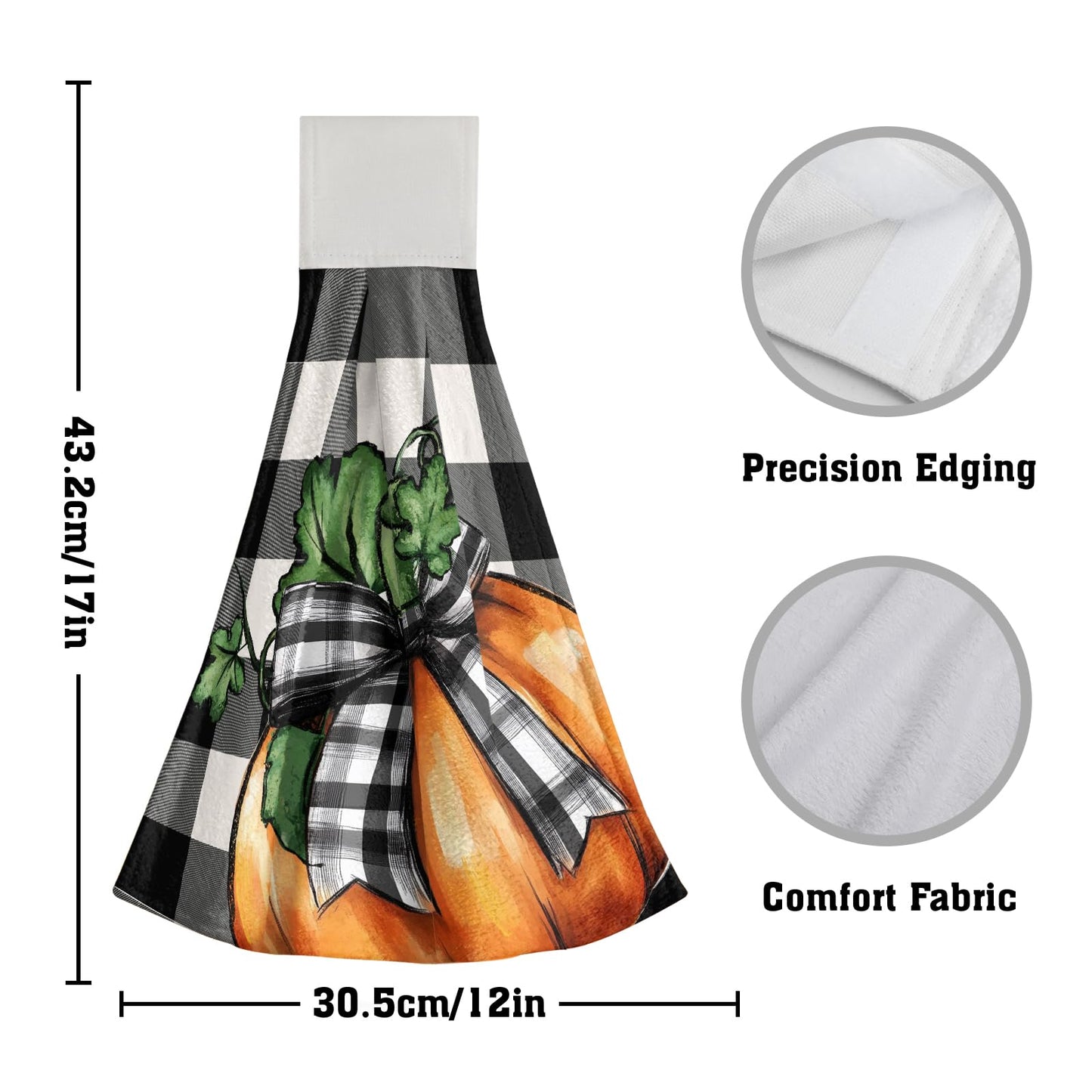 Fall Hanging Kitchen Towel Pack of 2- Autumn Orange Pumpkin Checkered Decor Hand Loop Hook Towels- Buffalo Plaid Thanksgiving Soft Washcloth Dish Wipe Towel for Bathroom Laundry Room