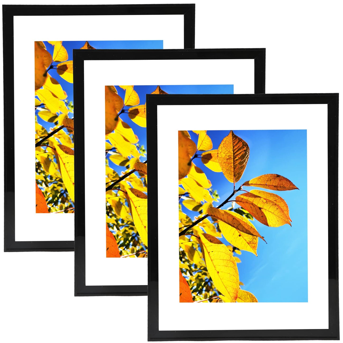 Aynoo 8.5x11 Picture Frame Black Set of 3 Pack 8.5x11 Picture Frames Display Pictures 6x8 8.5x11 Wall Mounting Thin Border Photo Frame for Wall,Black, 3Pack