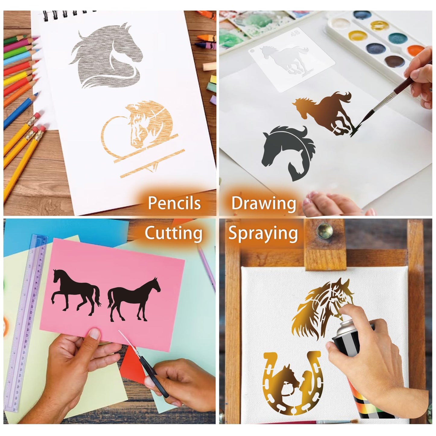 Small Stencils for Painting on Wood Reusable, 3 Inch Reusable Stencil for Craft Ornament Paint Template Stencils for Wall Card Rock Wood Signs Coasters Canvas Home Decor (Horse)