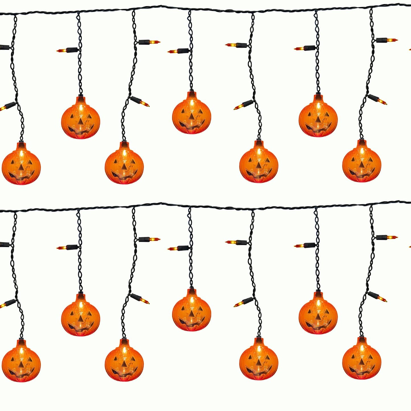 Romasaty Halloween 7FT Pumpkin Curtain Lights with 10 Waterproof Pumpkin String Lights, 25 LED Halloween Themed Lights for Windows, Porches, Stairs, Bars, Outdoor, Indoor Party Decorations