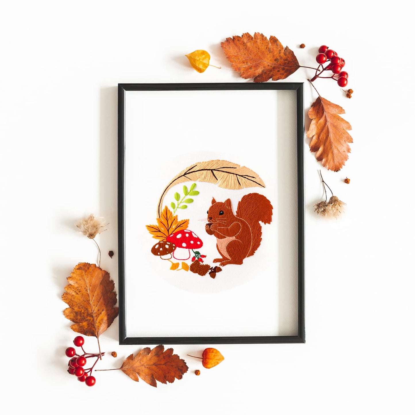 Louise Maelys Animal Embroidery Kits for Beginners with Autumn Squirrel Pattern,Adults Starter Cross Stitch Kit DIY Needlepoint