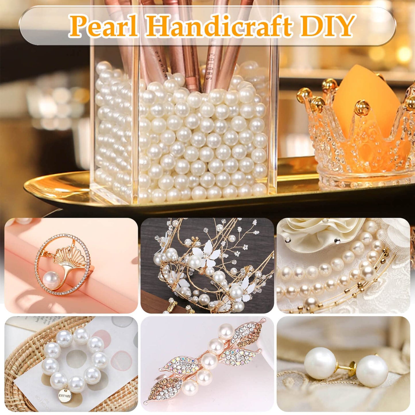 Pearl Beads for Craft, Anezus 200pcs Ivory Faux Fake Pearls, 12 MM Sew on Pearl Beads with Holes for Jewelry Making, Bracelets, Necklaces, Hairs, Crafts, Decoration and Vase Filler
