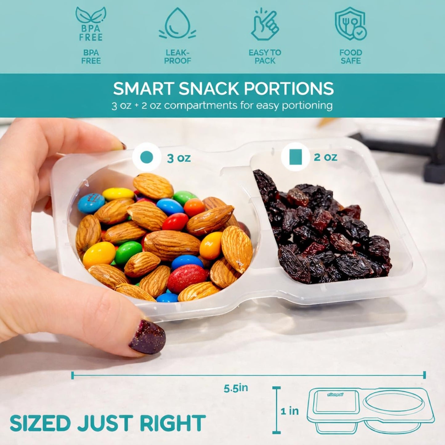Munchpods Reusable Snack Containers with Lids 20 Pack (40 Pieces) Portion control, Snack Pack Containers 2 Double Compartment Snack Containers for Kids On the Go Meals, Camping Snack Tray Prep