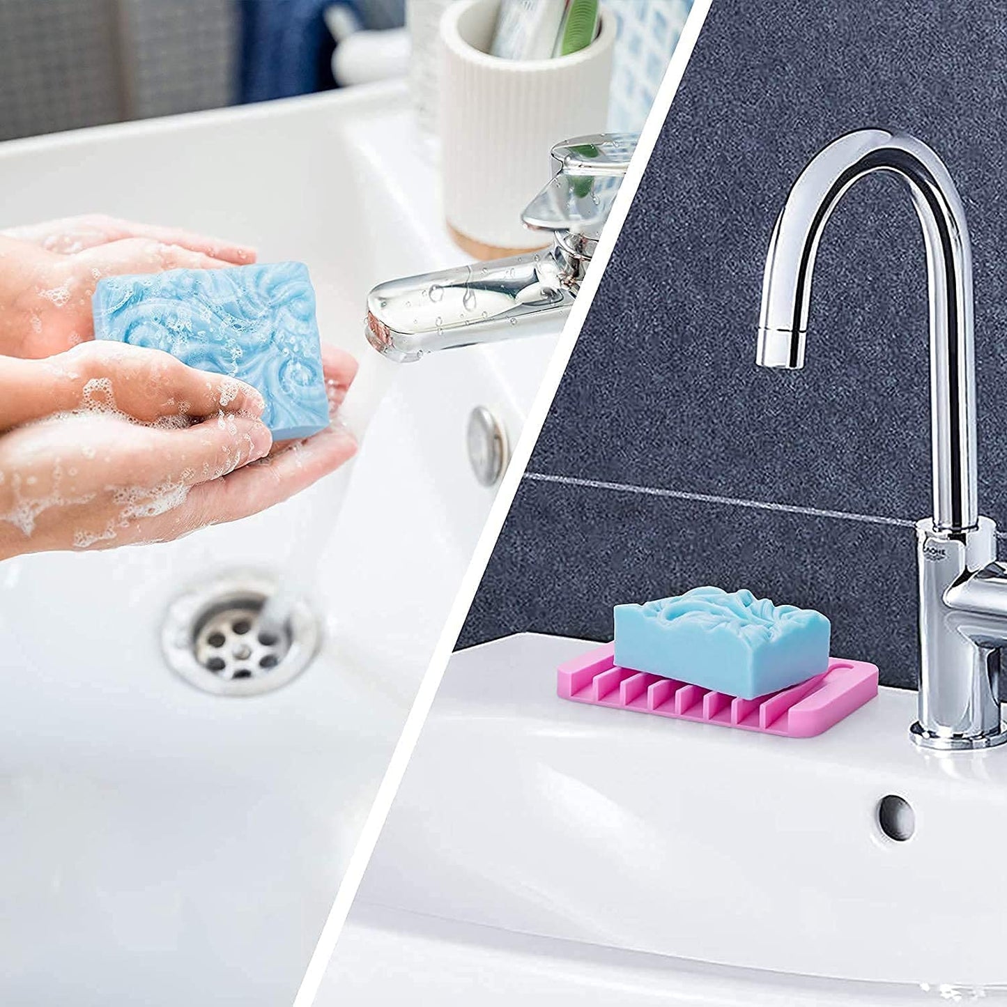 3 Pack Silicone Soap Molds 6 Cavities Silicone Soap Mold Rectangle Oval and Flower Shapes Soap Molds for Soap Making Handmade Cake Chocolate Biscuit Pudding Jelly Ice Cube Tray