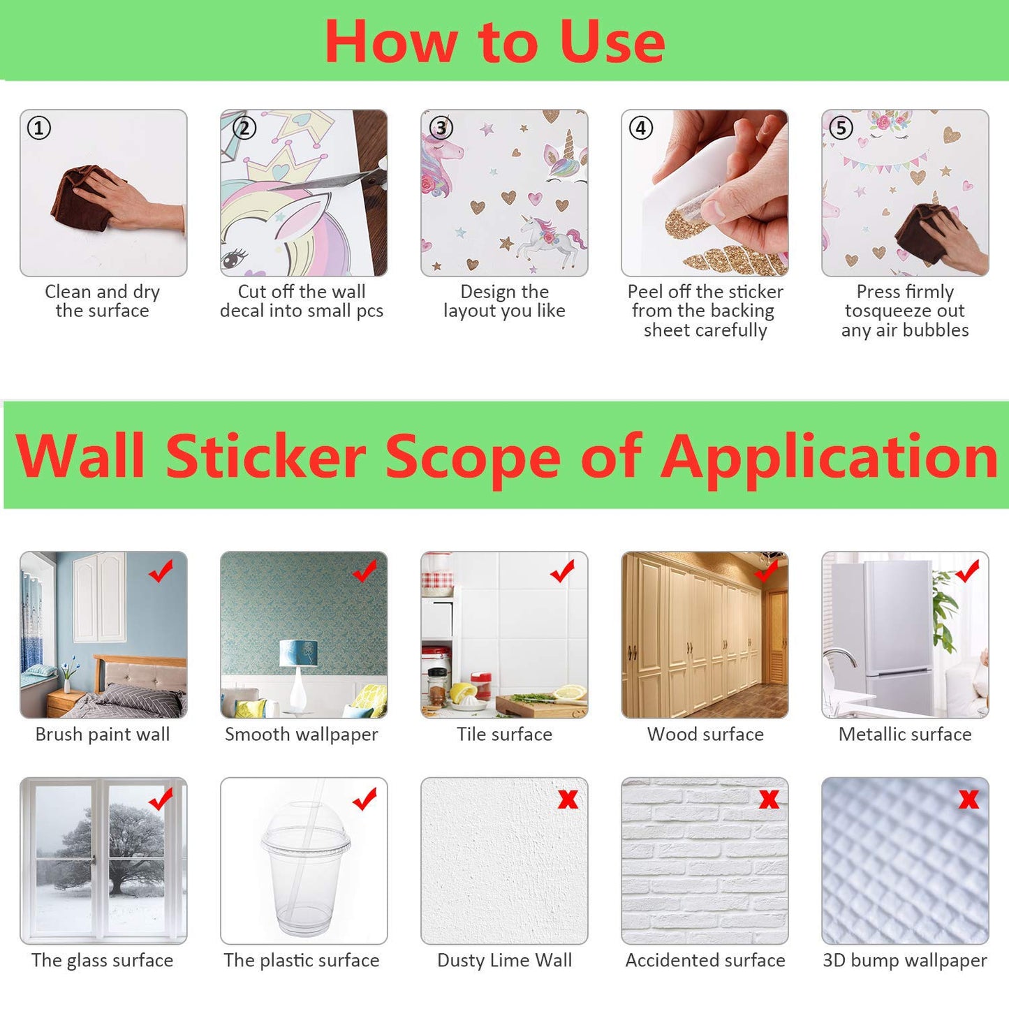 Unicorn Wall Decal,Large Size Unicorn Wall Sticker Decor for Gilrs Kids Bedroom Birthday Party