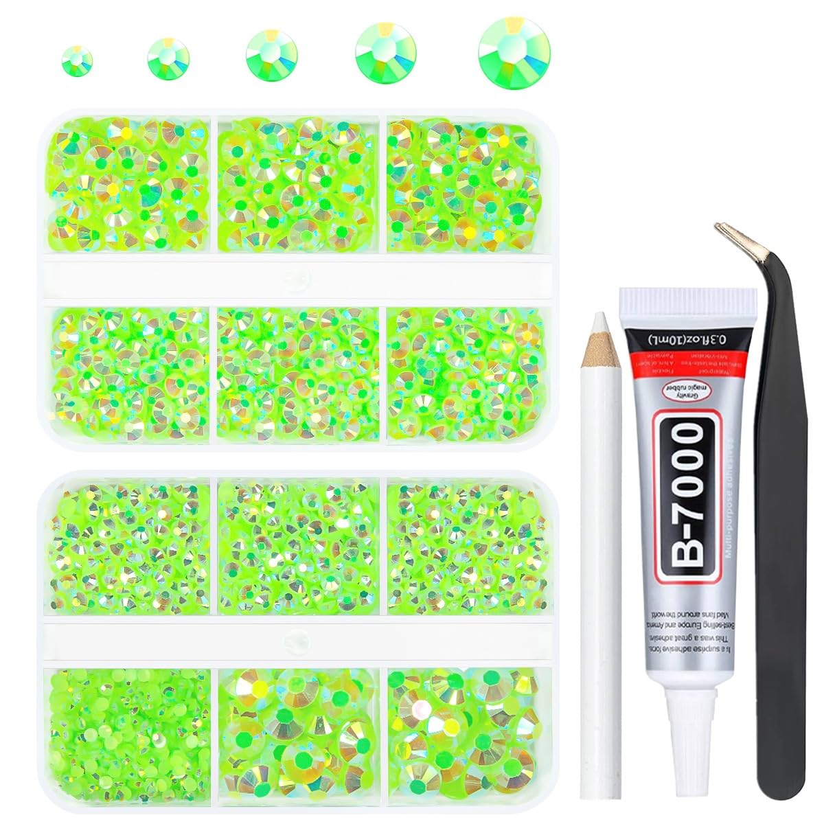 qiipii Light Green AB Resin Rhinestones for Crafting Fluroscent Green Flatback Jelly Stones 2mm 3mm 4mm 5mm 6mm Diamonds Gems for Face Eyes Makeup Tumblers Mugs Bottles DIY Crafts Clothes Shoes Phones