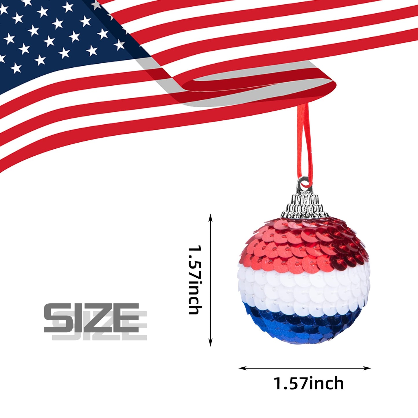 24 Piece Independence Day Hanging Ball - 1.57" Memorial Day Sequin Hanging Ball Ornament - 4th of July Red White Blue Tree Decorations for Memorial Day Veterans Patriotic USA Themed Party Supplies