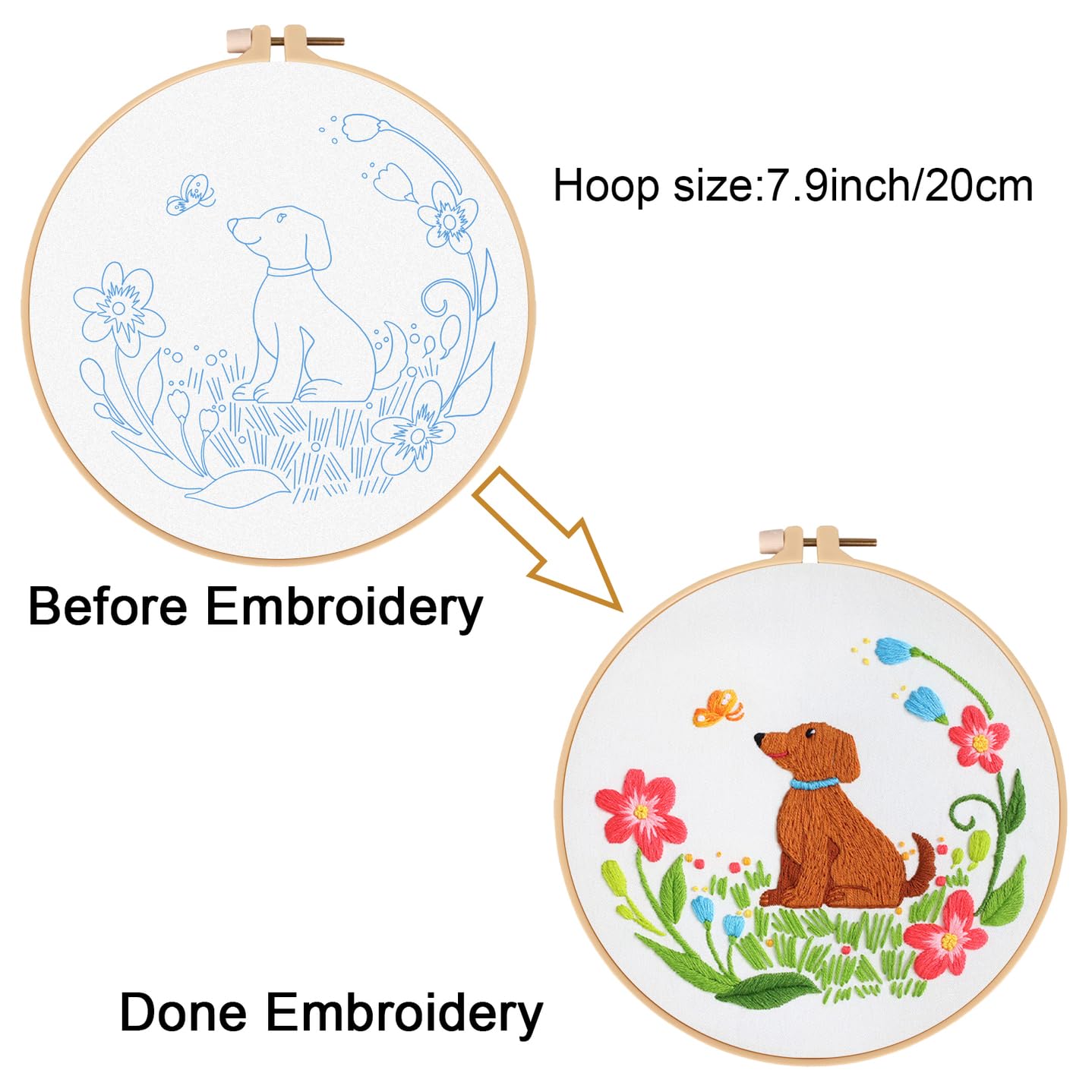 Louise Maelys Dog Embroidery Kits for Beginners with Floral Pattern,Cross Stitch Kit for Adults DIY Needlepoint with Embroidery Instructions
