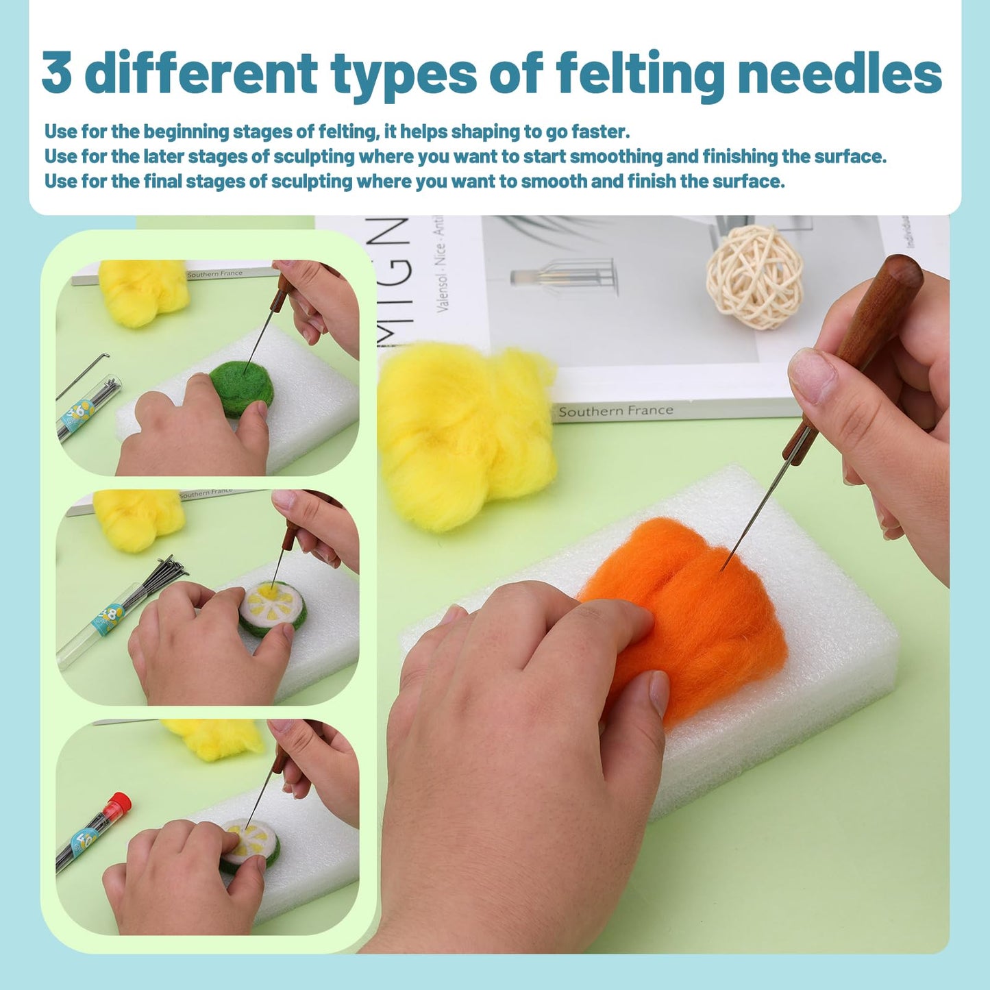 Felting Needles, Needle Felting Tools, Needle Felting Kit Wool Felting Supplies with 40 Pcs Needle Felting Needles, Wooden Handle and Storage Box for Felting Wool Projects