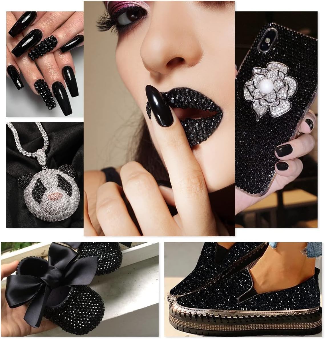 qiipii Pure Black Resin Flatback Rhinestones for Crafting 2mm 3mm 4mm 5mm 6mm Flatback Jelly Stones Solid Black Gems Diamonds for Face Eyes Makeup Tumblers Mugs Bottles DIY Crafts Clothes Shoes Phones