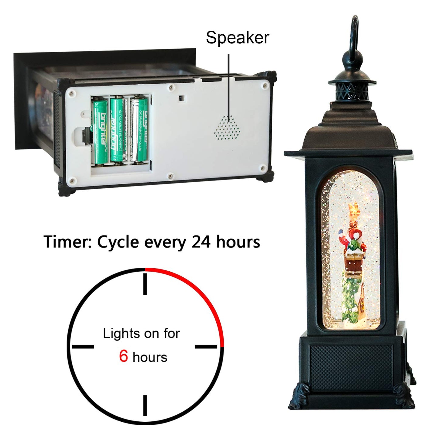 Eldnacele Musical Snow Globe Lantern with Timer, Lighted USB/Battery Operated Swirling Singing Water Glittering Lantern, Snow Globes for Adults and Kids Christmas Decoration- Santa