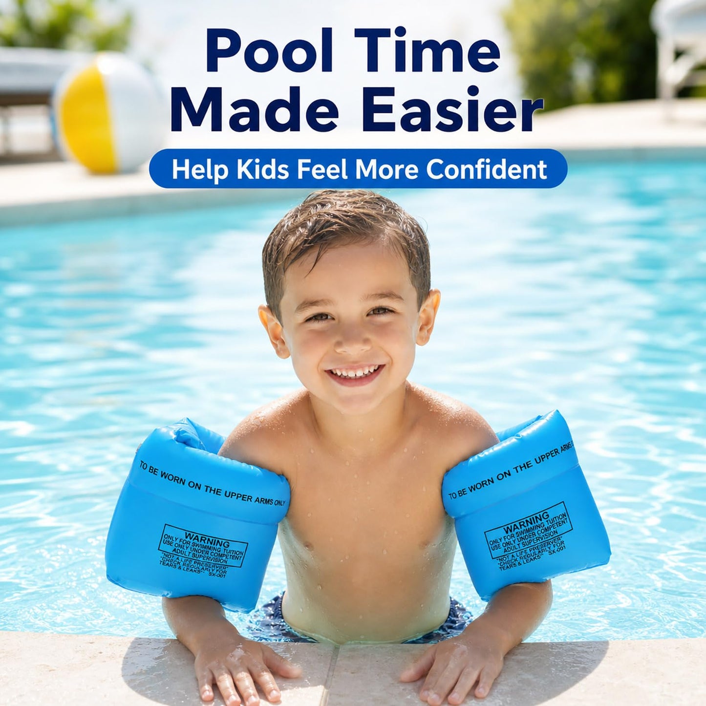 2 Pack Inflatable Arm Floaties for Kids and Toddlers, Blow Up Water Wings, Swimmies Swim Arm Bands for Learn to Swim, Pool Floats for Children and Adults 30-150 lbs