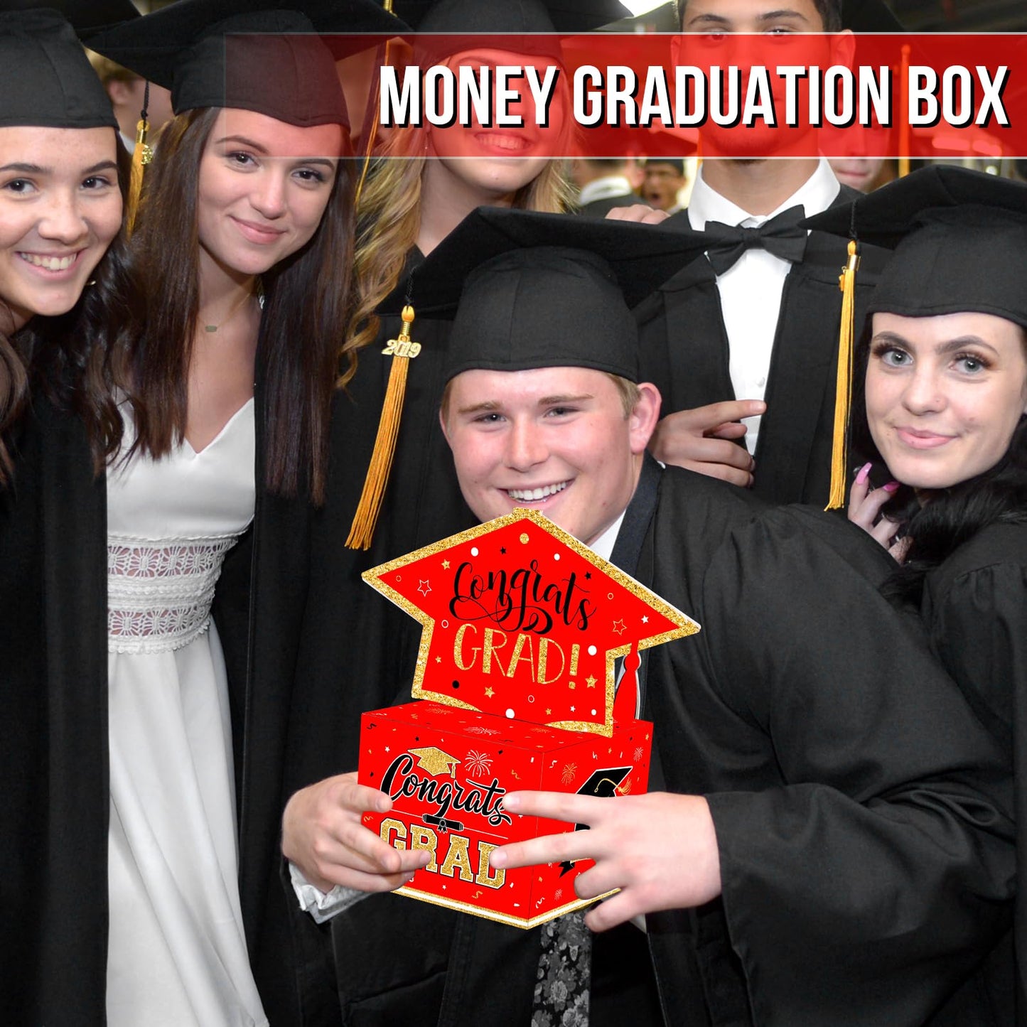 VABAMNA 2026 Graduation Gifts, Class of 2026 Money Gift Box, Funny Surprise Cash Gift Idea Kit for Boys Girls College High School Congrats Grad Black Red
